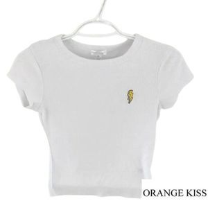 White Short sleeve top knit slim fitting, from Orange Kiss Brand Size Medium